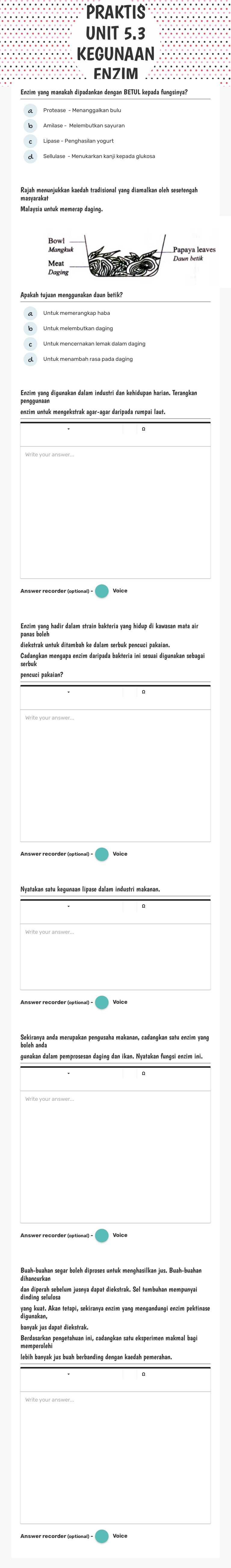 PRAKTIS UNIT 5.3 KEGUNAAN ENZIM worksheet preview image