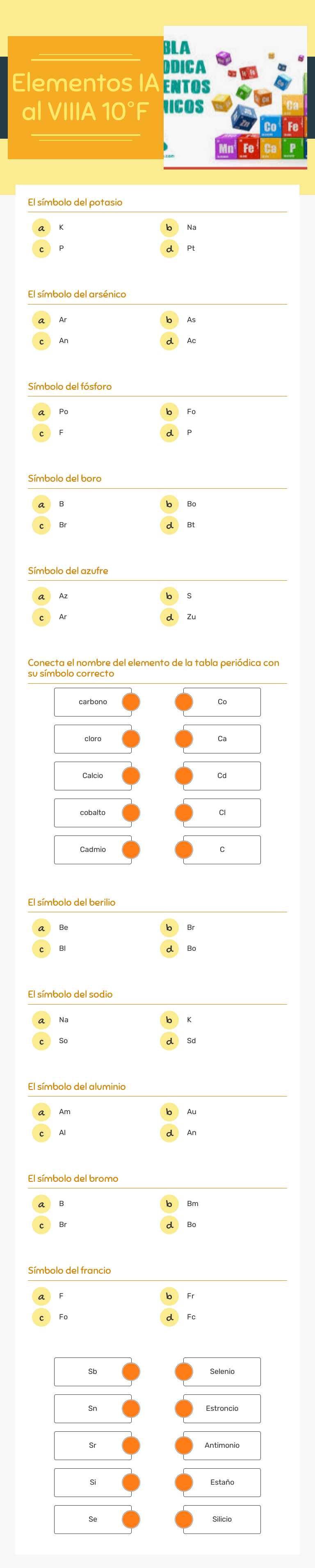 Elementos  IA al VIIIA 10°F worksheet preview image