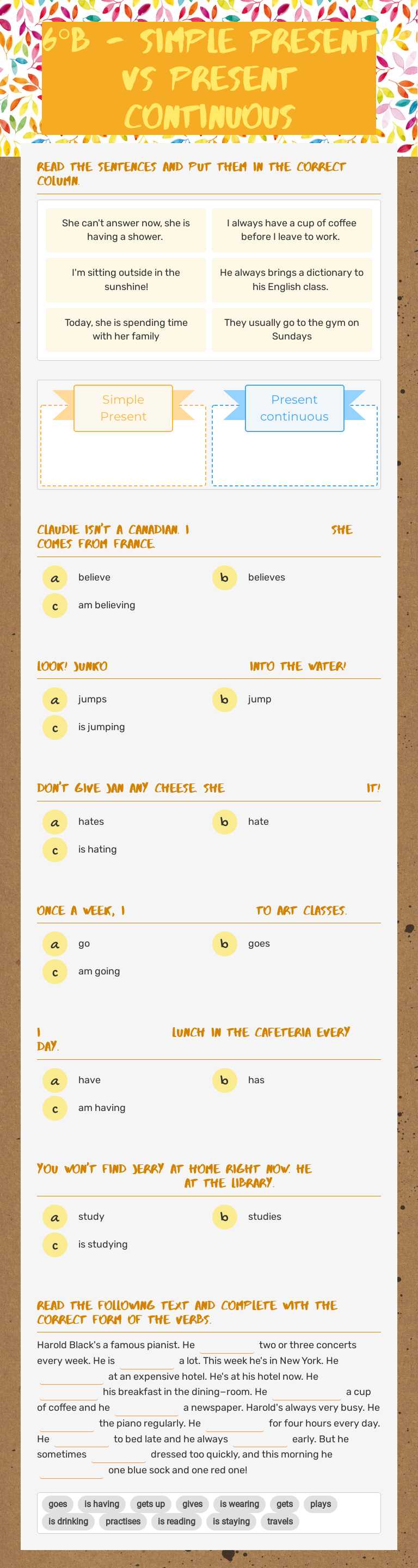 6°B - simple present vs present continuous worksheet preview image