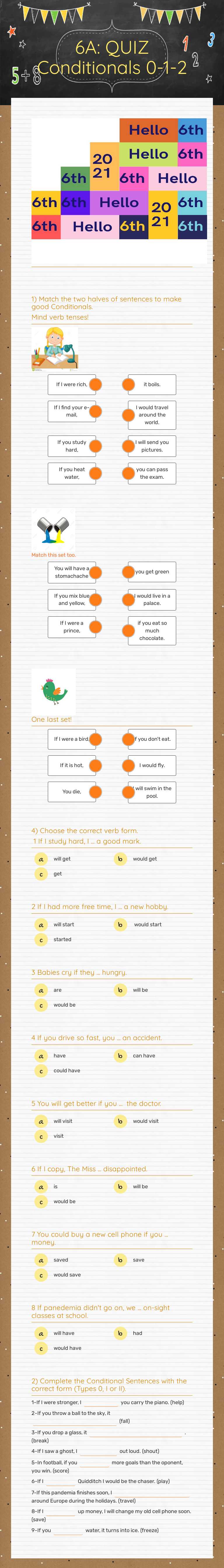 6A: QUIZ Conditionals 0-1-2 worksheet preview image