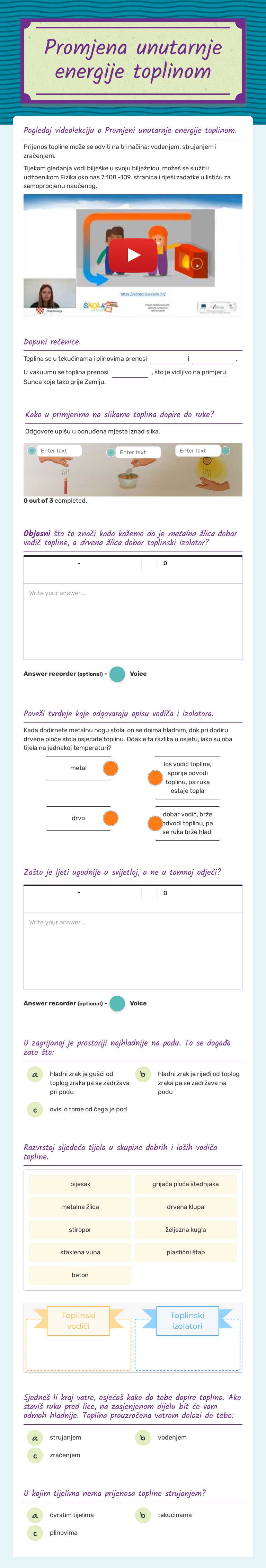 Promjena unutarnje energije toplinom worksheet preview image