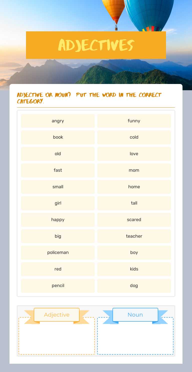 Adjectives worksheet preview image