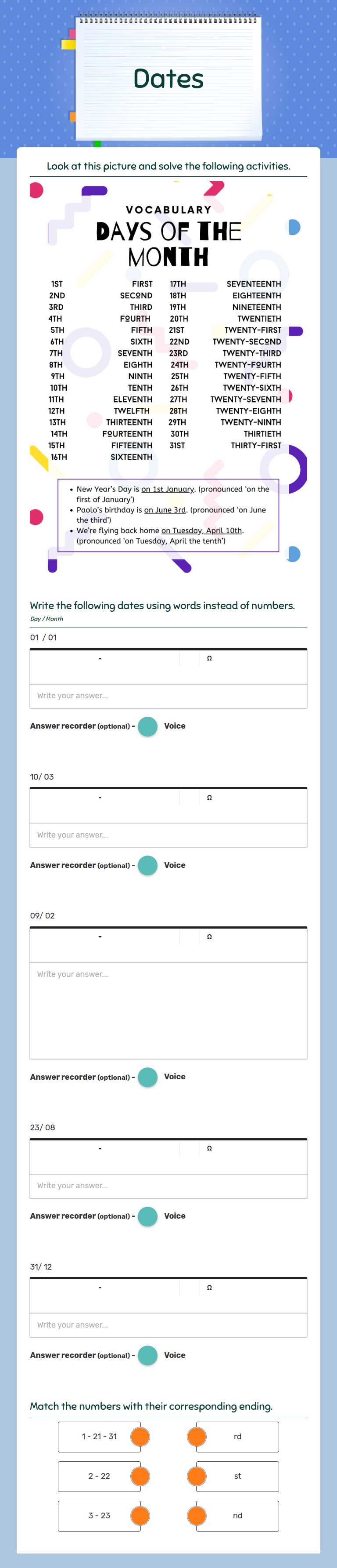 Dates worksheet preview image