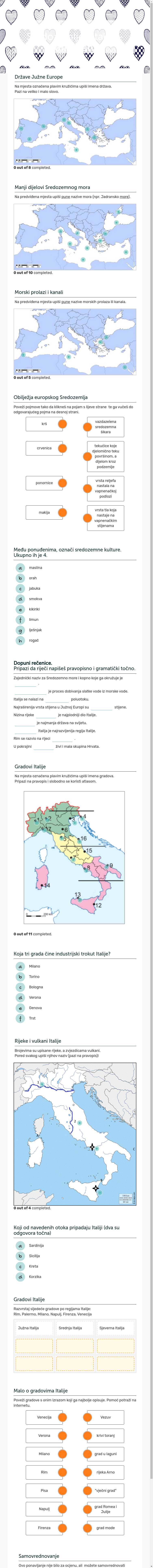 (7.c) Europsko Sredozemlje i Italija - ponavljanje Grade 7 worksheet preview