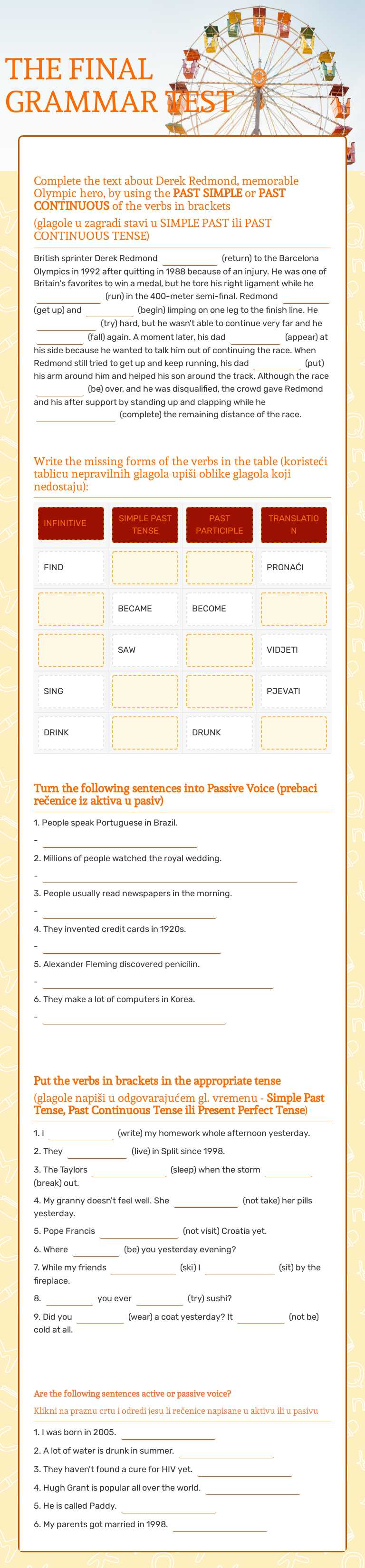 THE FINAL            GRAMMAR TEST worksheet preview image