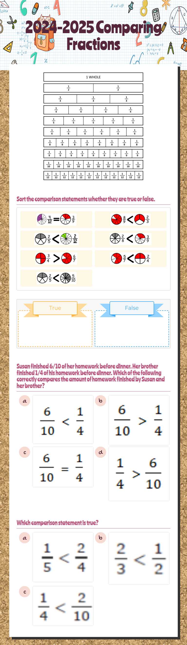 2024-2025  Comparing Fractions worksheet preview image