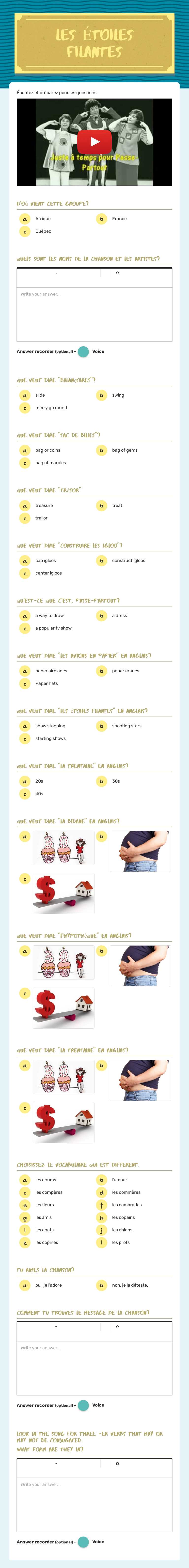 les Étoiles Filantes worksheet preview