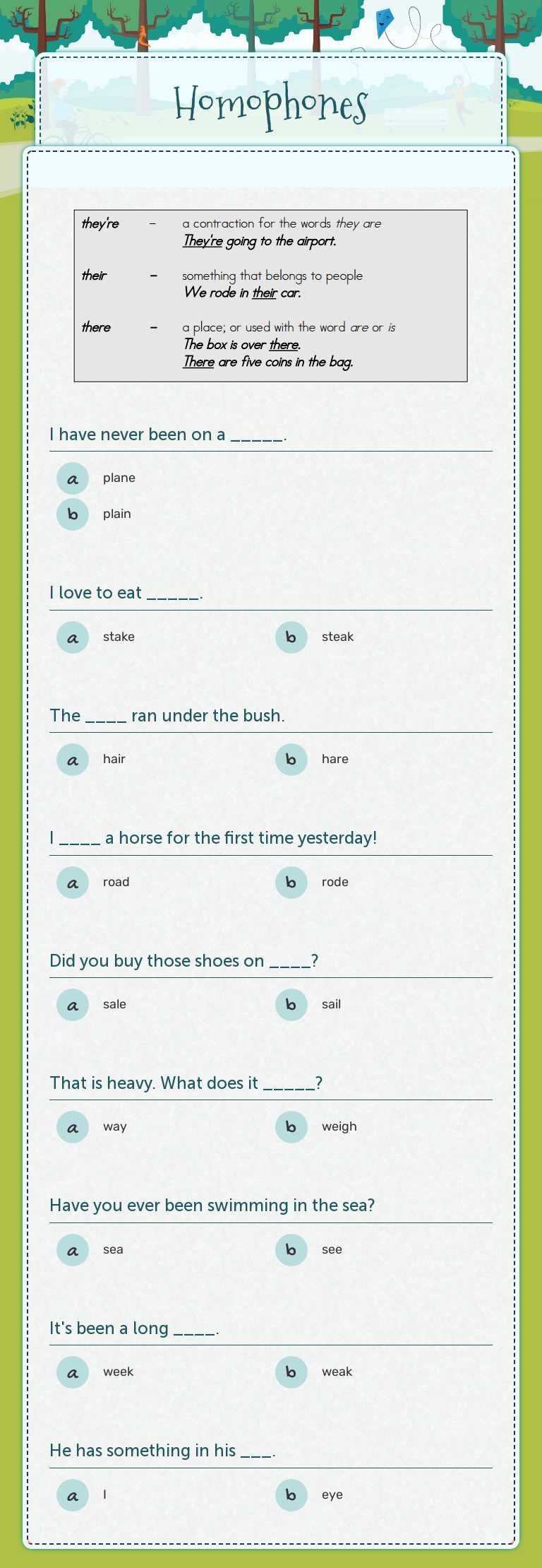 Homophones Grade 4 worksheet preview