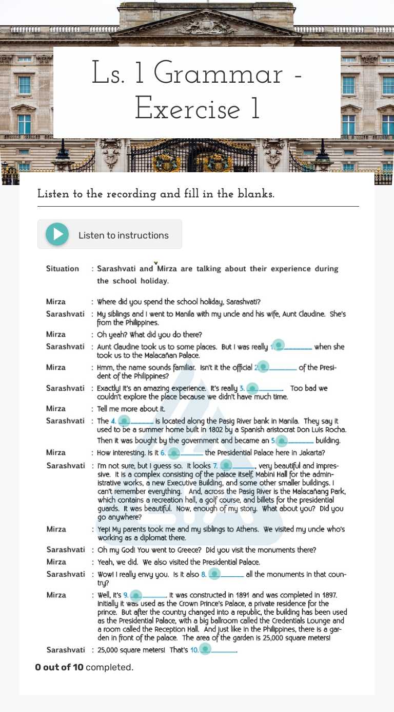 Ls. 1 Grammar - Exercise 1 worksheet preview image