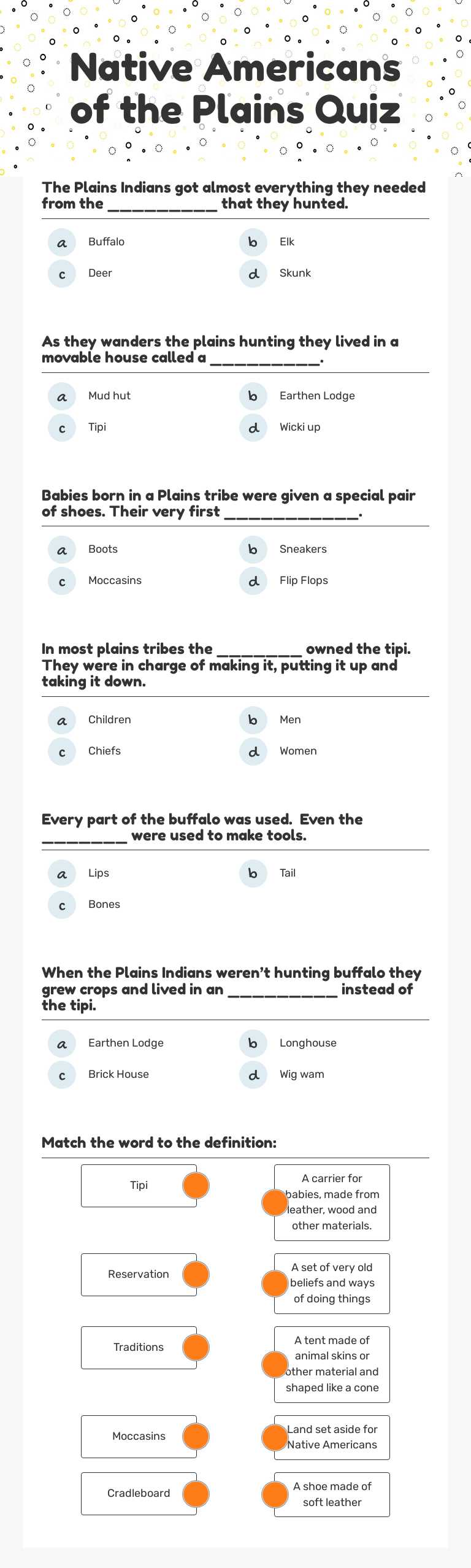 Native Americans of the Plains Quiz worksheet preview image