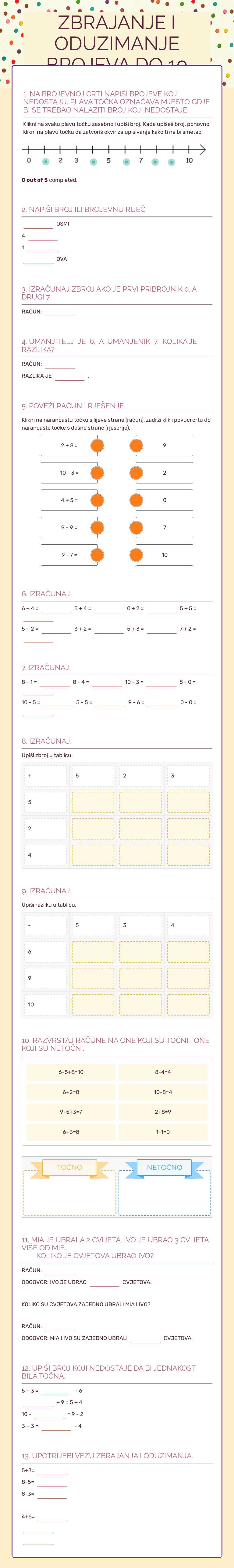ZBRAJANJE I ODUZIMANJE     
BROJEVA DO 10 Grade 1 worksheet preview