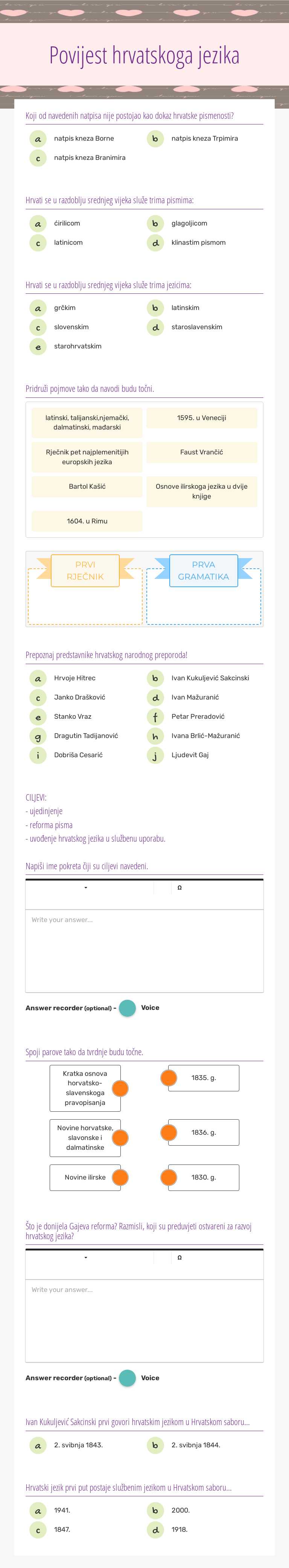 Povijest hrvatskoga
 jezika worksheet preview image