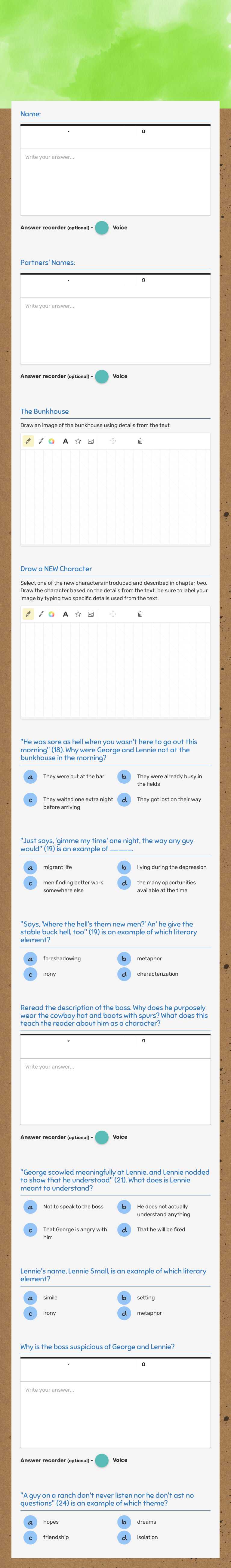 Of Mice and Men: Chapter 2 worksheet preview image