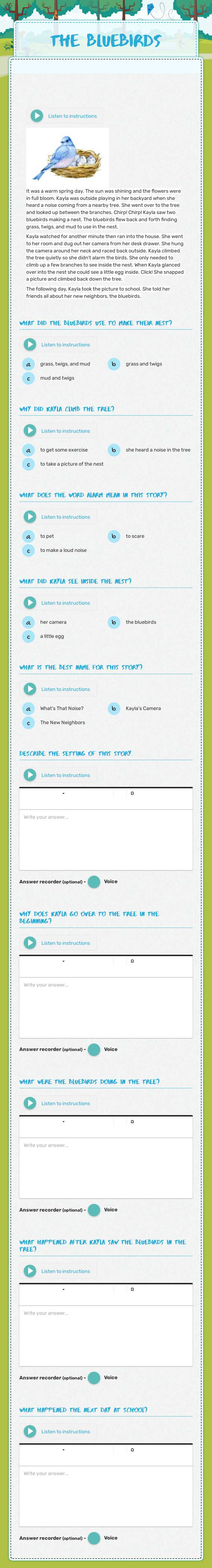 The Bluebirds worksheet preview image