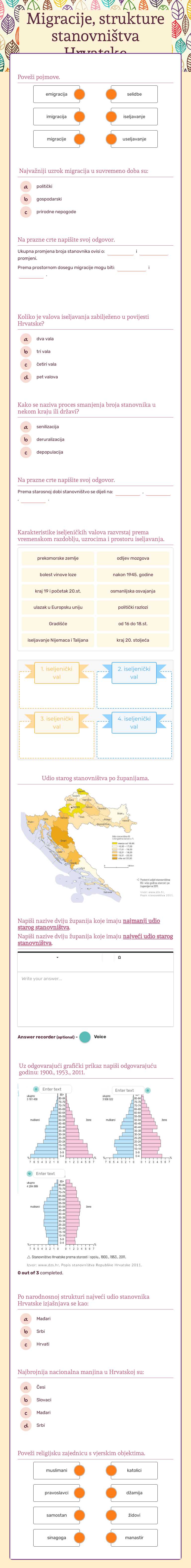 Migracije, strukture stanovništva Hrvatske worksheet preview image