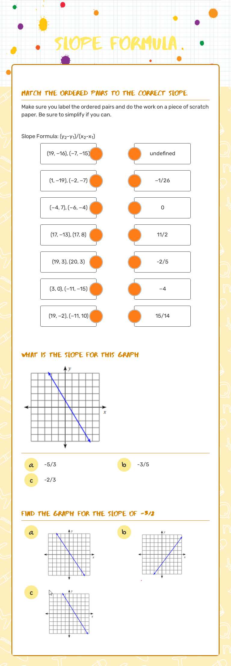 Slope formula Grade 8 worksheet preview