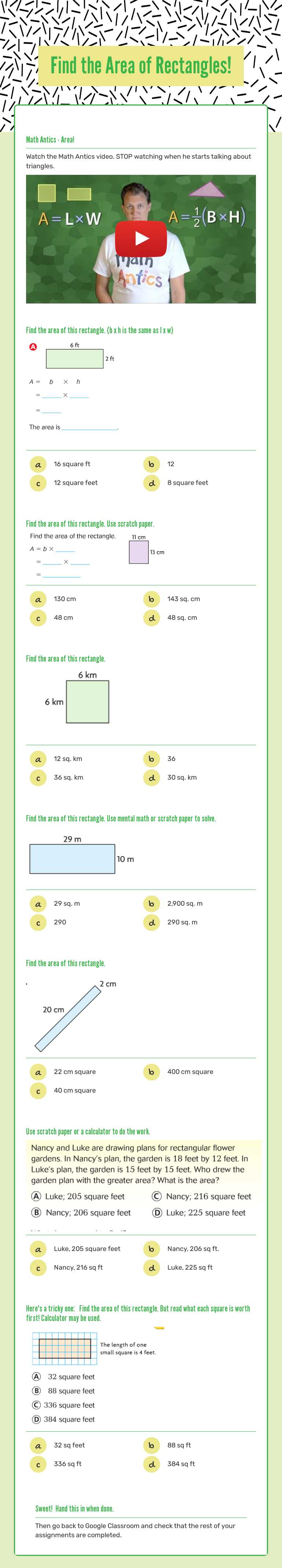 Find the Area of Rectangles! worksheet preview image