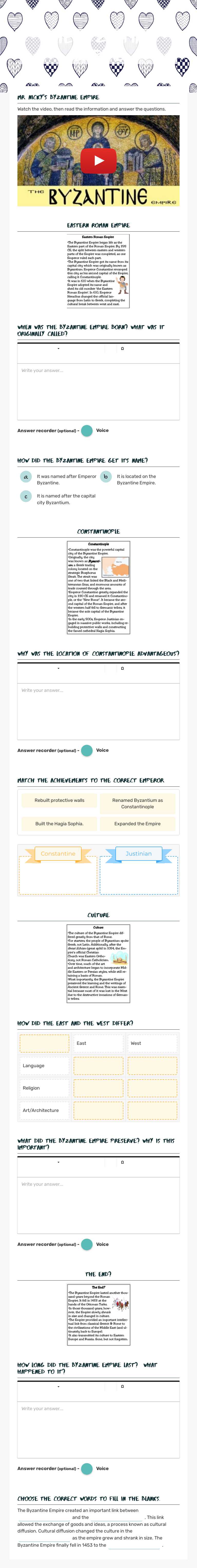 The Byzantine Empire Grade 6 worksheet preview