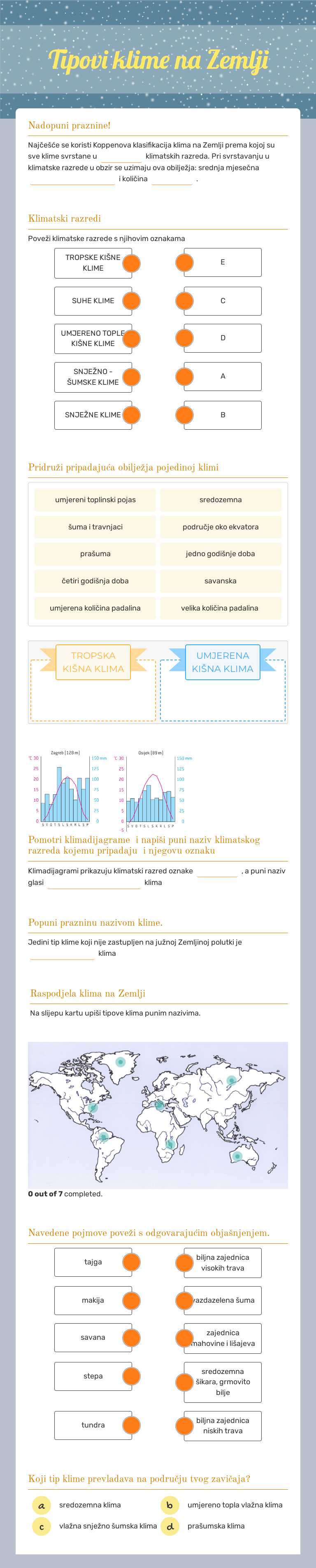 Tipovi klime na Zemlji worksheet preview image