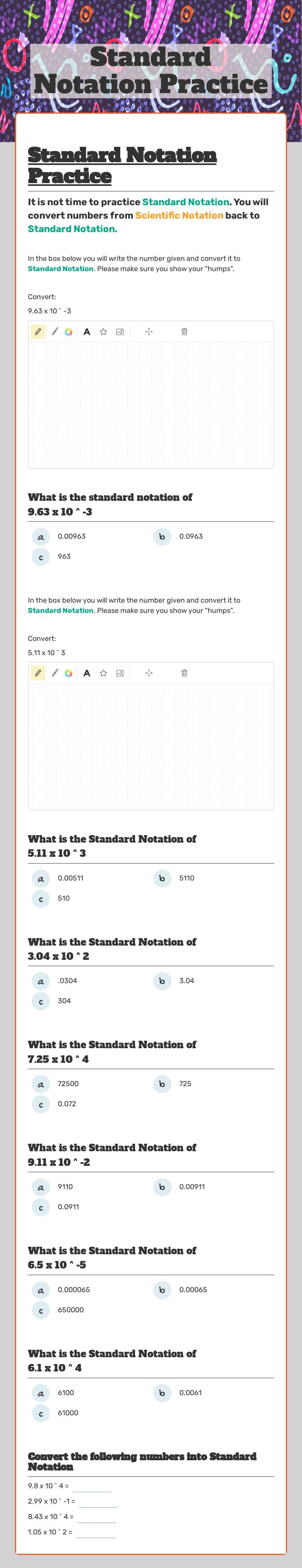 Standard Notation Practice worksheet preview image