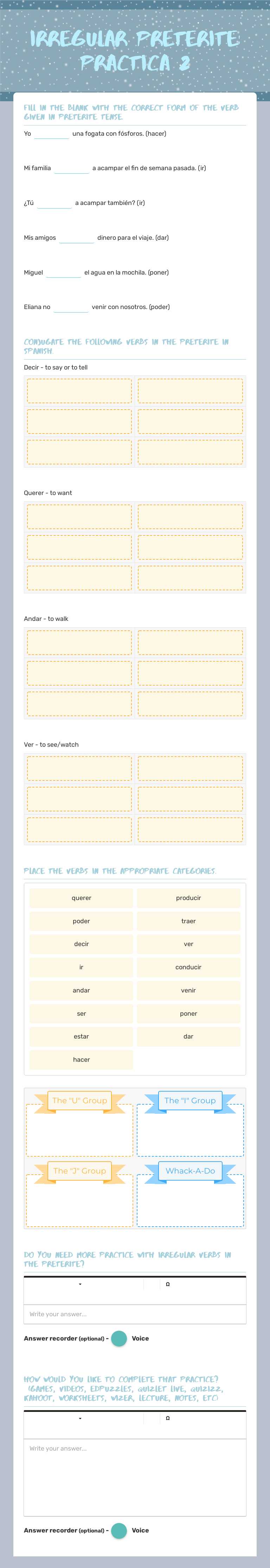 Irregular Preterite: Practica 2 worksheet preview image