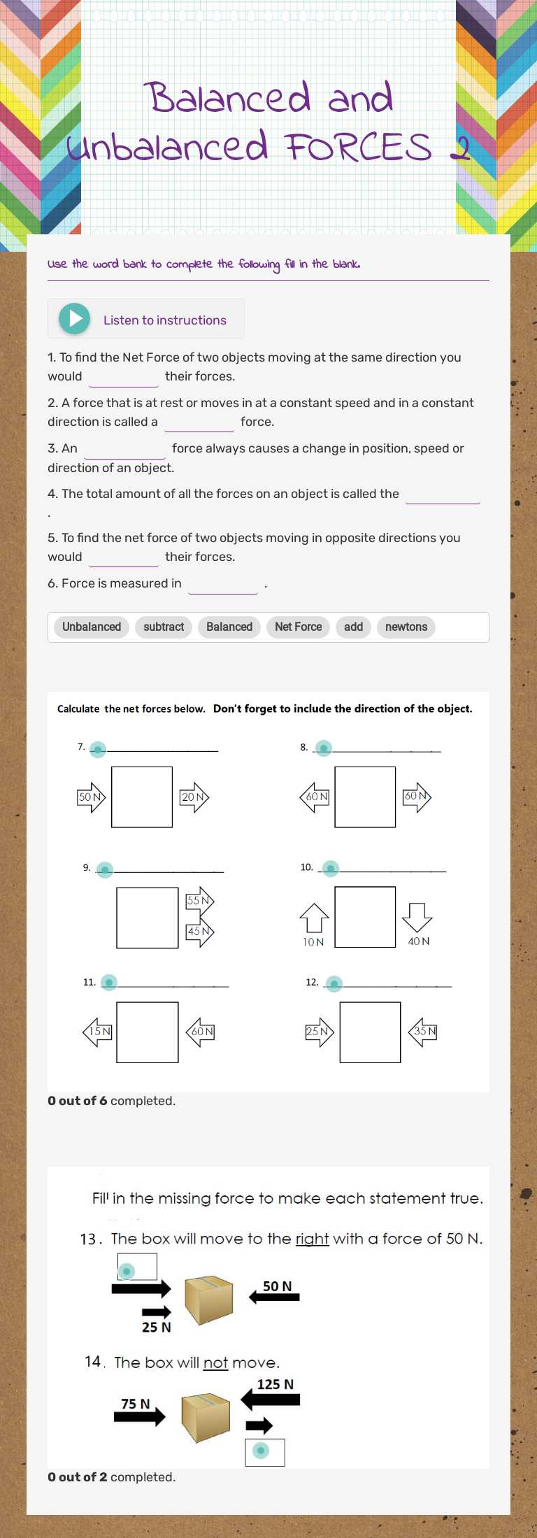 Learn about balanced and unbalanced forces! This worksheet helps you ...