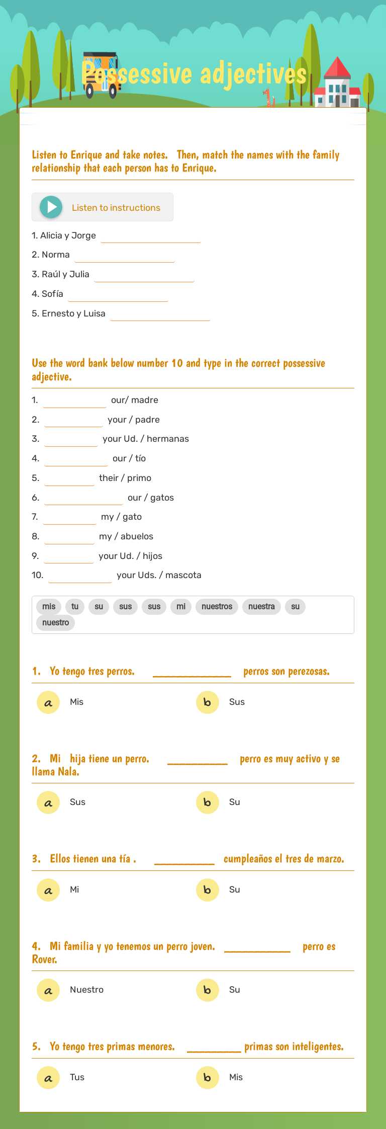 Possessive adjectives worksheet preview image