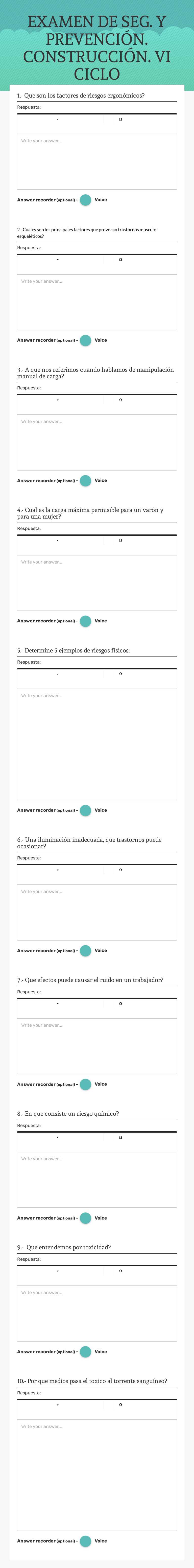 EXAMEN DE SEG. Y PREVENCIÓN. CONSTRUCCIÓN. VI CICLO worksheet preview image