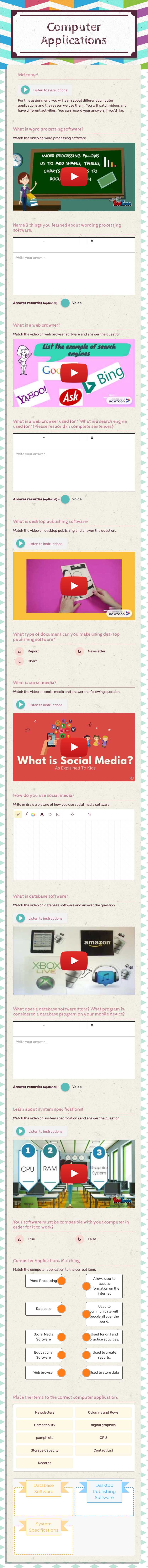 Computer Applications worksheet preview image