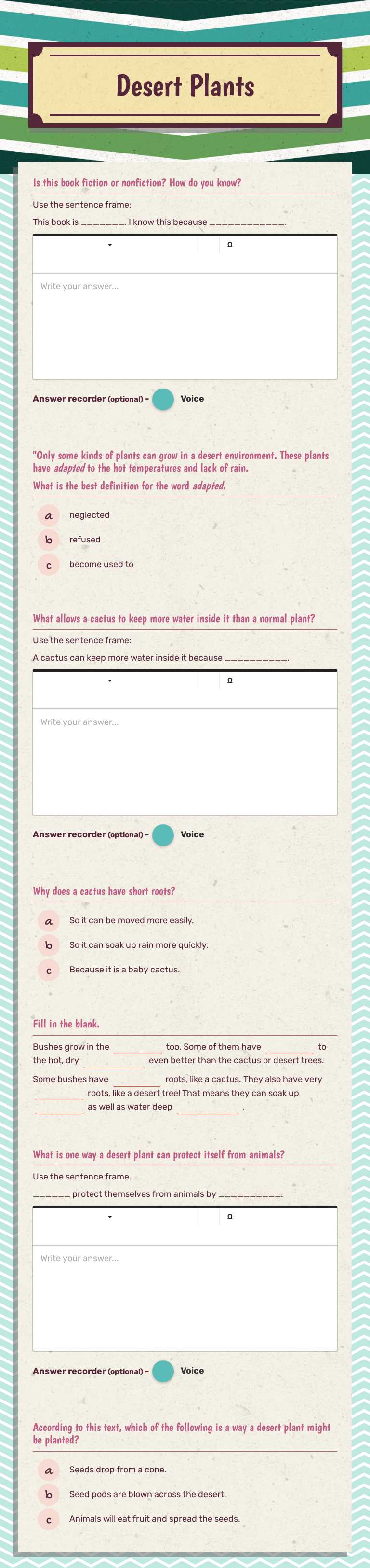 Desert Plants worksheet preview