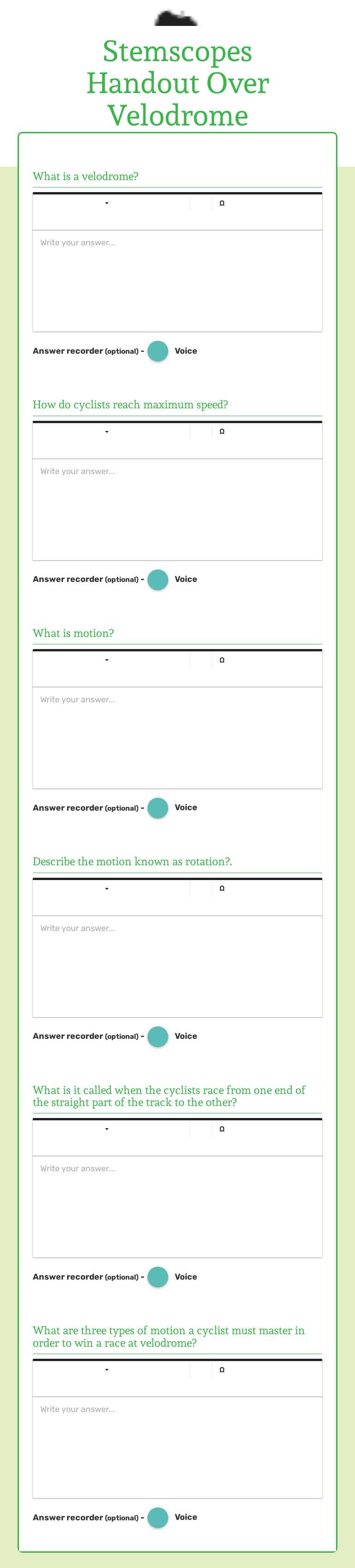 Stemscopes Handout Over Velodrome worksheet preview image