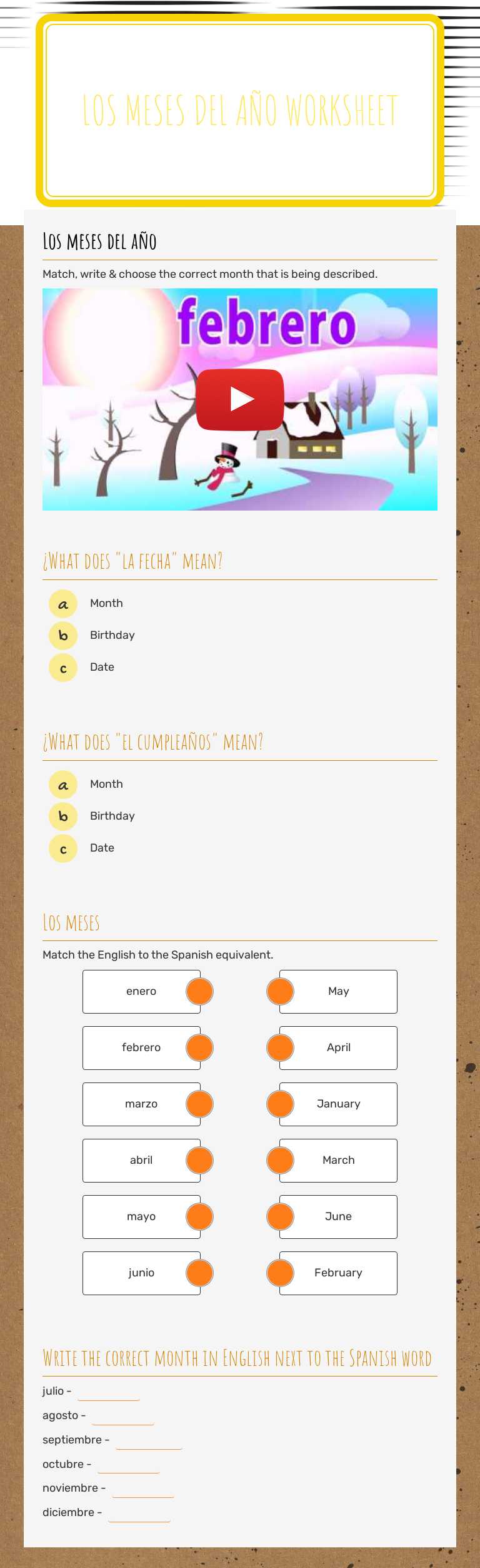 Los meses Del Año 
Worksheet worksheet preview image