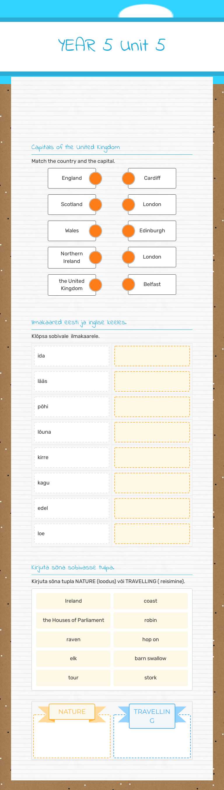 YEAR 5   Unit 5 worksheet preview image