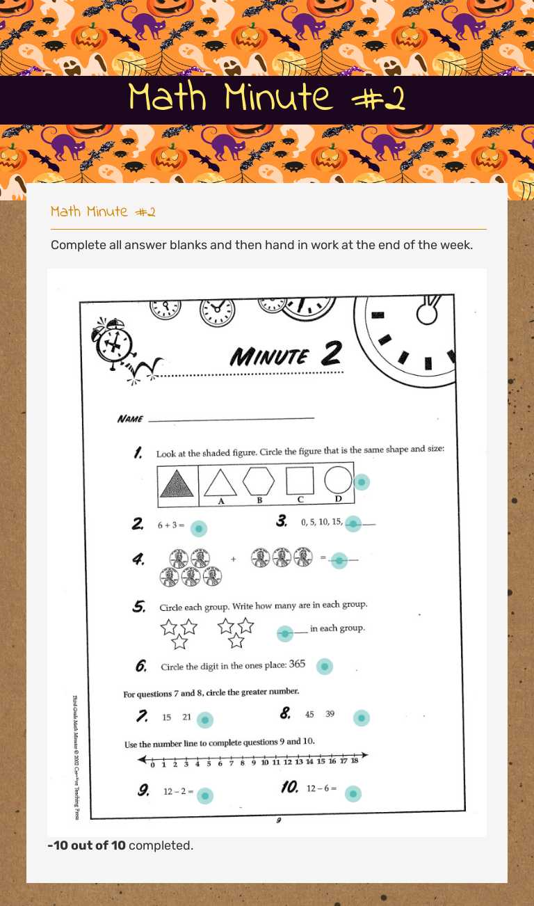 Math Minute #2 Grade 5 worksheet preview
