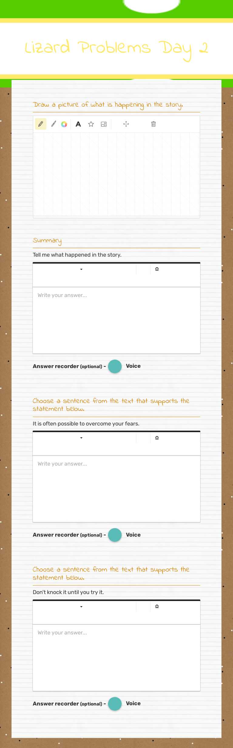 Lizard Problems Day 2 worksheet preview image