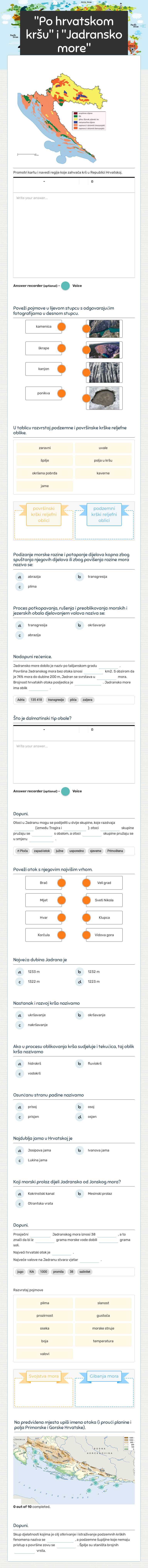 "Po hrvatskom kršu" i "Jadransko more" Grade 8 worksheet preview