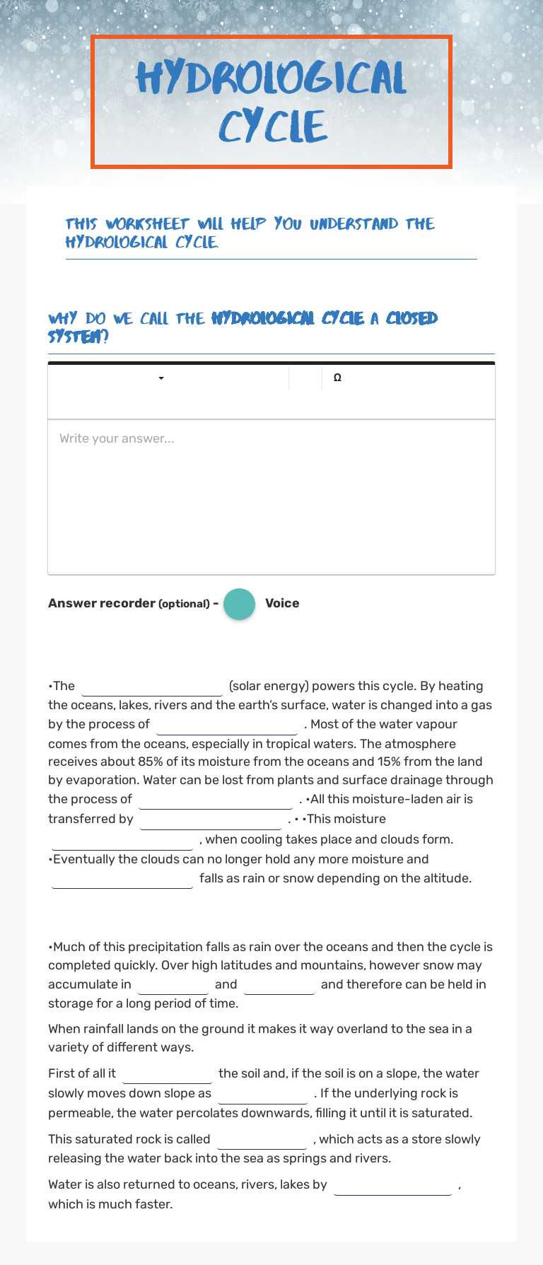 Hydrological cycle worksheet preview image