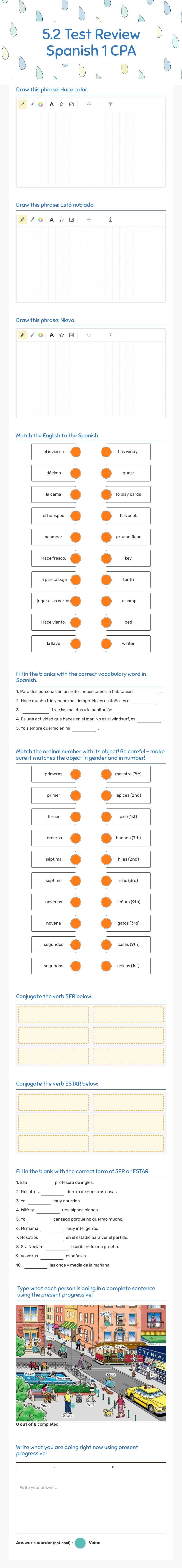 5.2 Test Review Spanish 1 CPA worksheet preview image