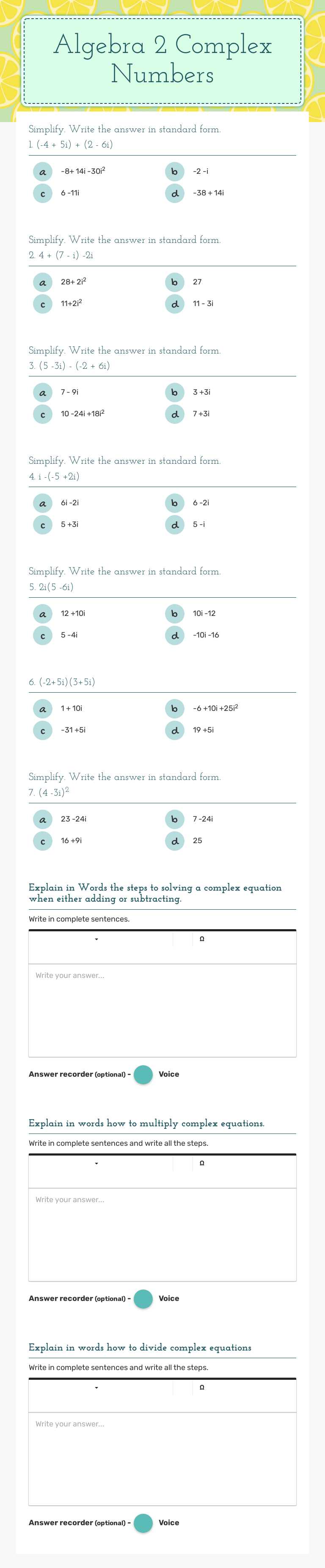 Algebra 2      
  Complex Numbers worksheet preview image