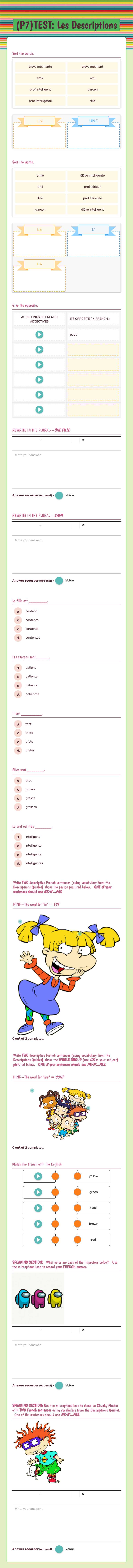 (P7)TEST: Les Descriptions worksheet preview image