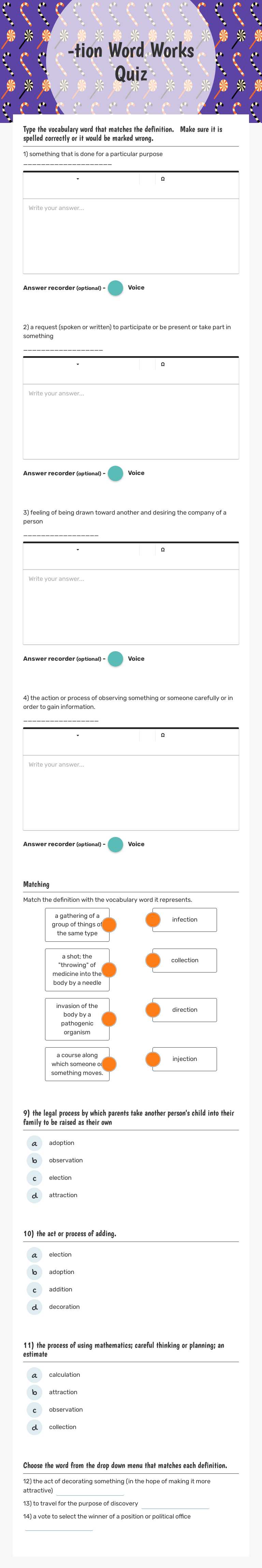 -tion Word Works Quiz worksheet preview image