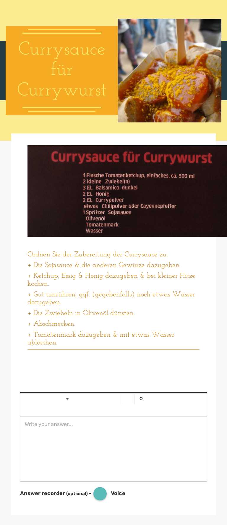 Currysauce für Currywurst worksheet preview image