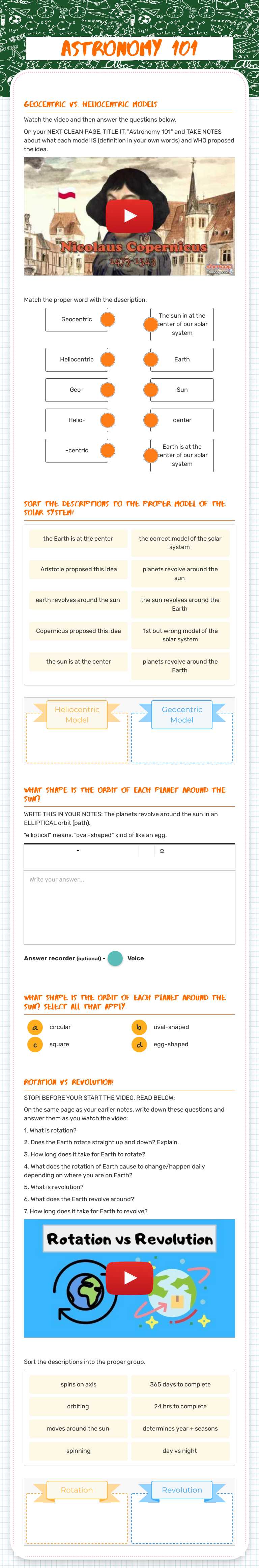 Astronomy 101 worksheet preview image