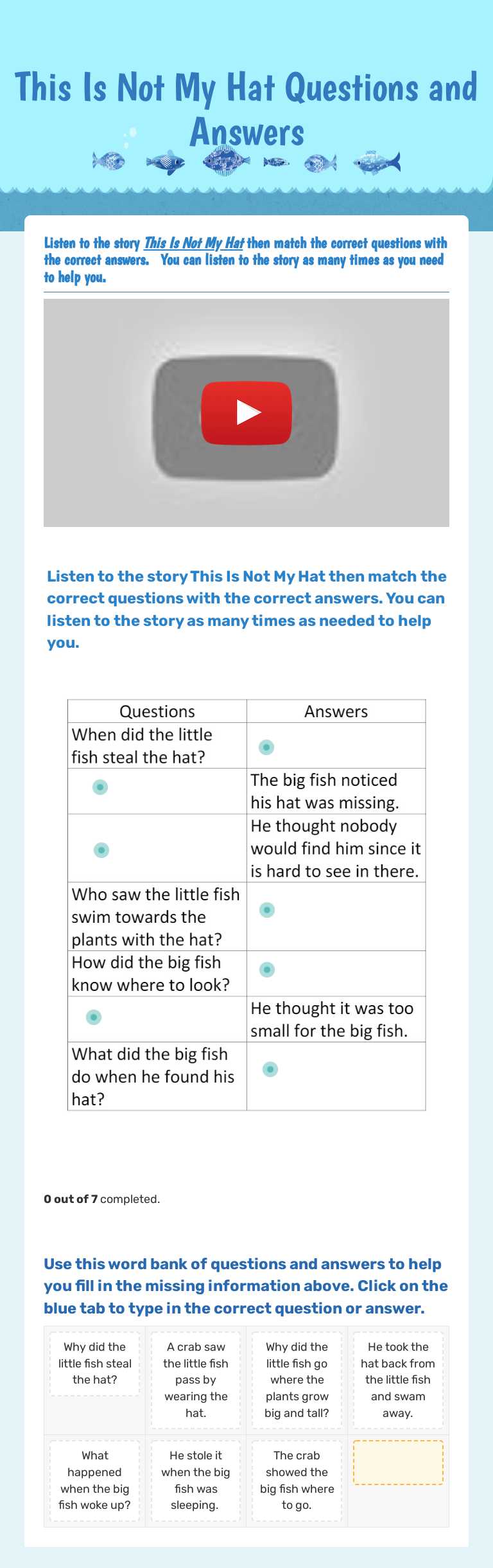 This Is Not My Hat                                           Questions and Answers worksheet preview image