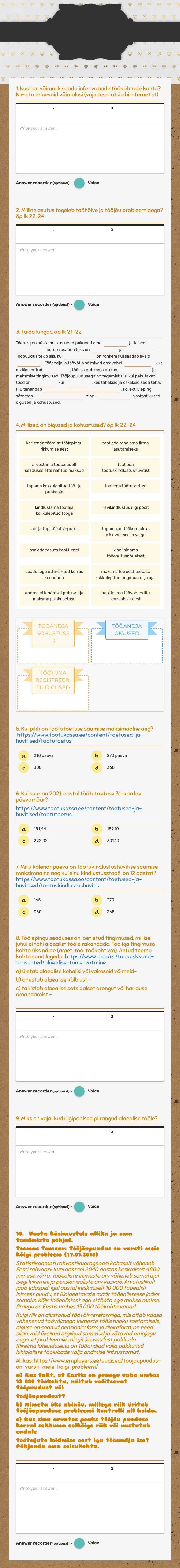 Tööturg ja töösuhted õp lk 21-25 worksheet preview image