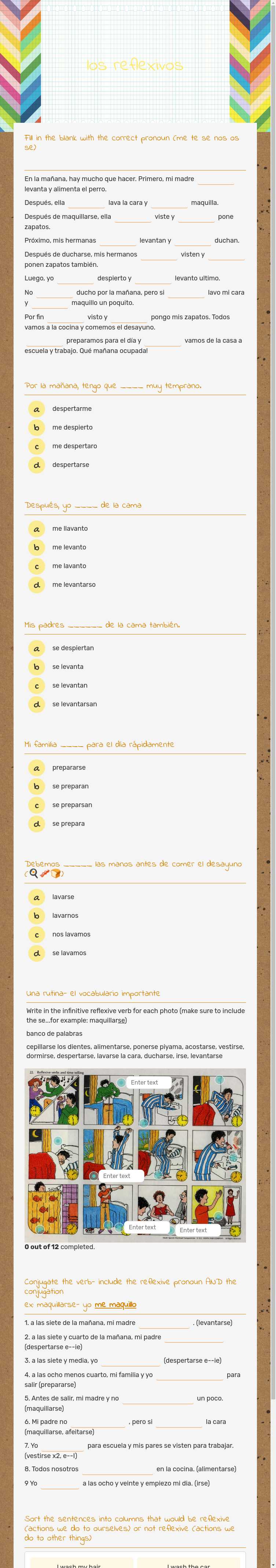 los reflexivos worksheet preview image