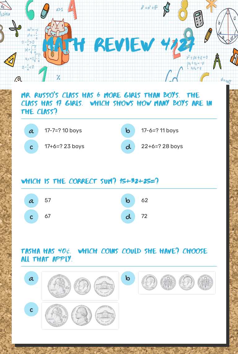 Math Review 4/27 worksheet preview image