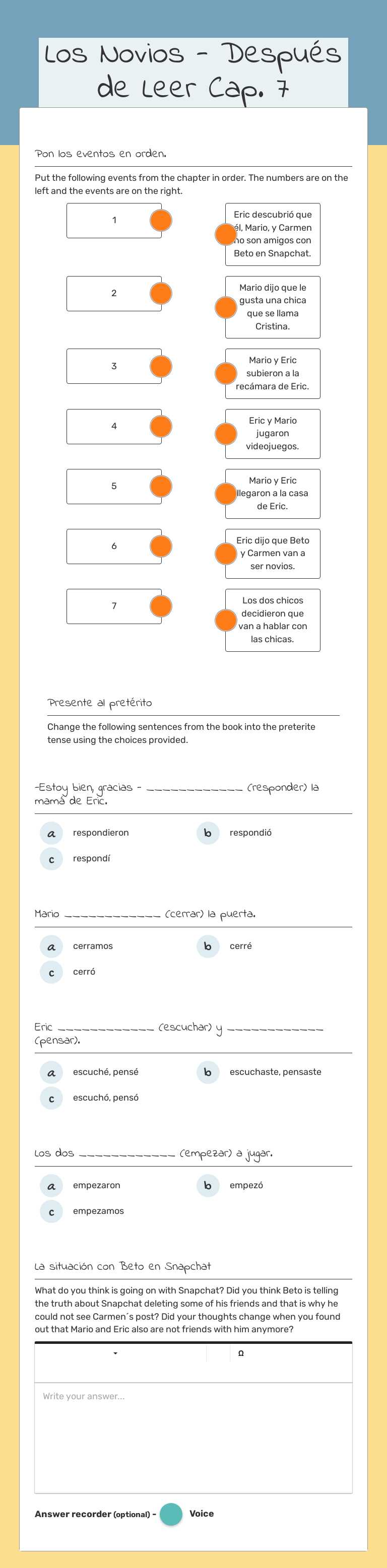 Los Novios - 
Después de Leer Cap. 7 Grade 10 worksheet preview