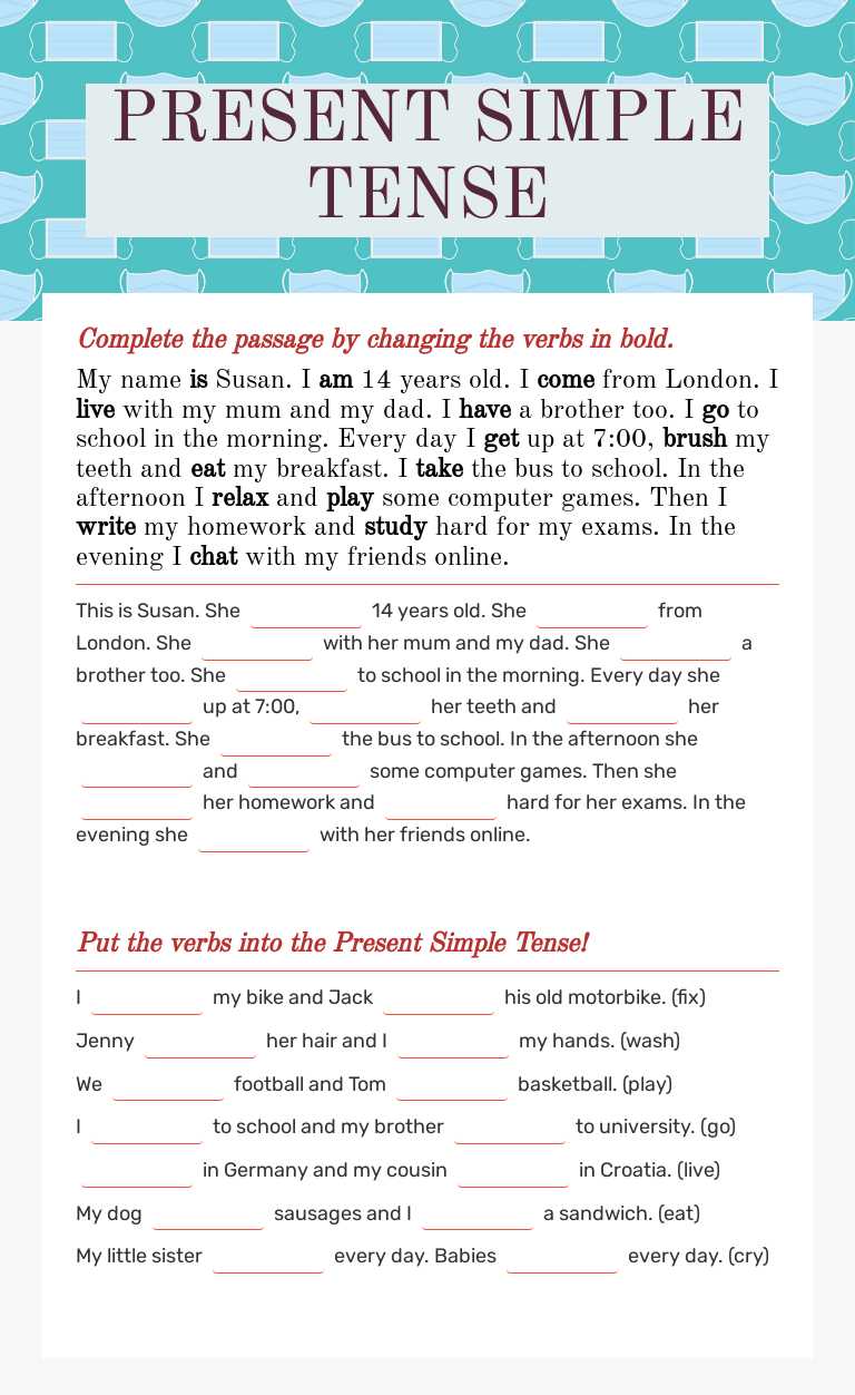 PRESENT SIMPLE TENSE Grade 5 worksheet preview