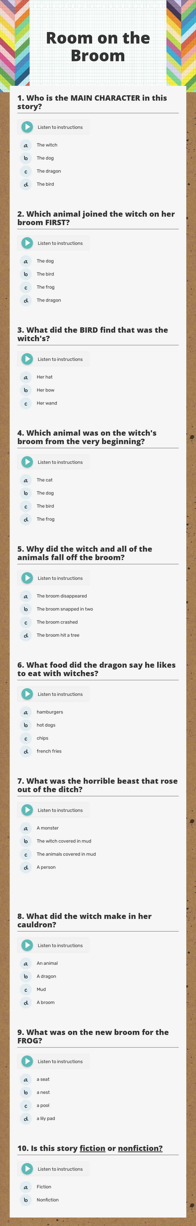 Room on the Broom worksheet preview image
